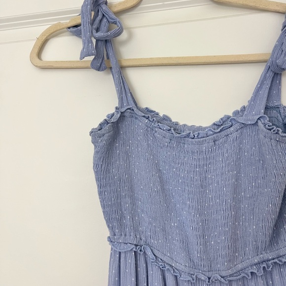 Smocked Tie-Shoulder Maxi Dress in Periwinkle - Picture 2 of 4